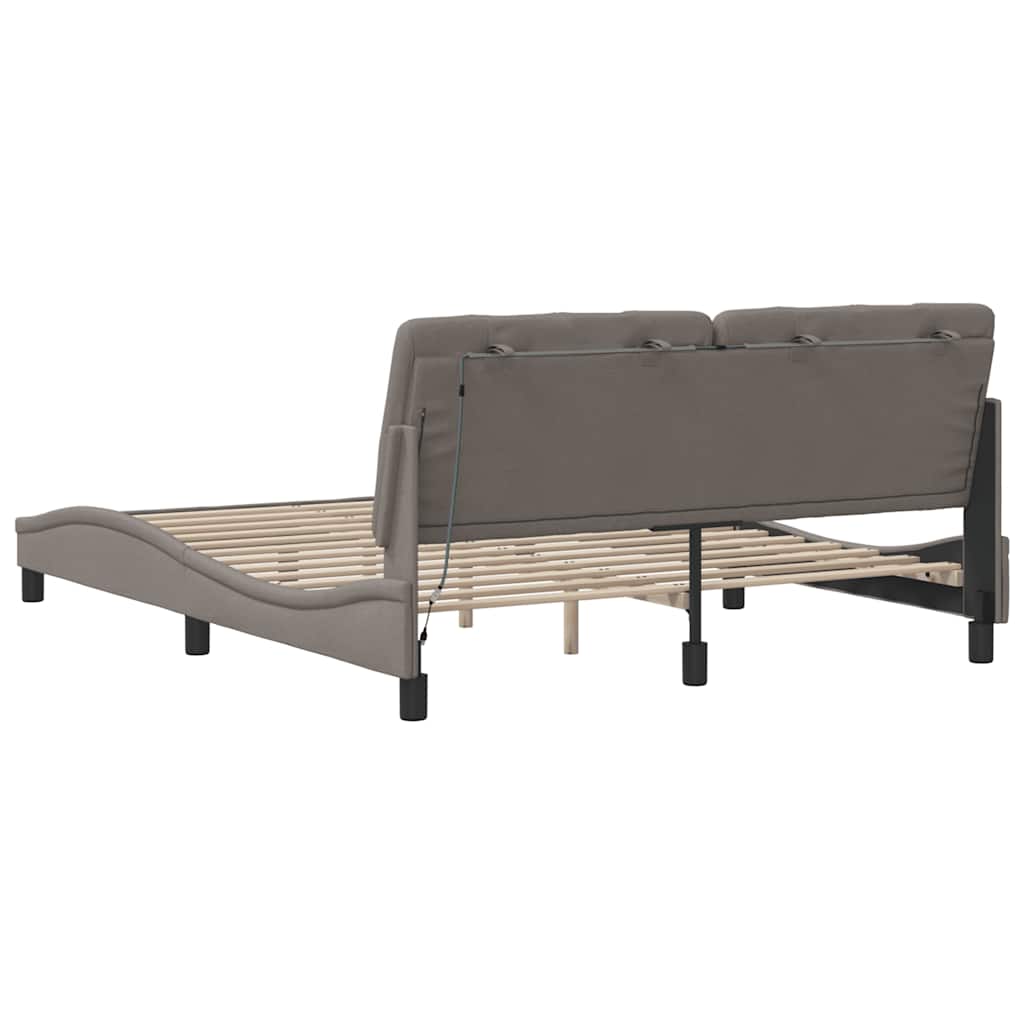 sengeramme med LED uden madras 160x200 cm stof gråbrun