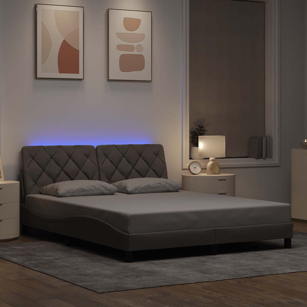 sengeramme med LED uden madras 160x200 cm stof gråbrun