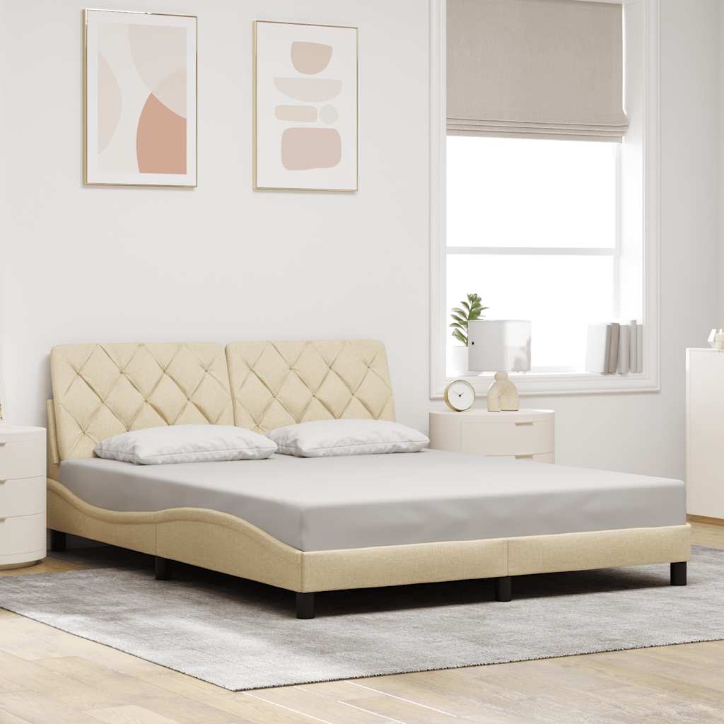 sengeramme med LED uden madras 160x200 cm stof cremefarvet