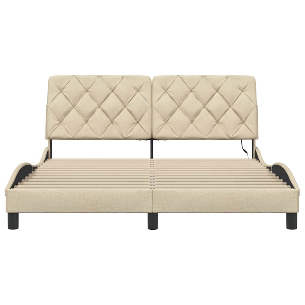 sengeramme med LED uden madras 160x200 cm stof cremefarvet