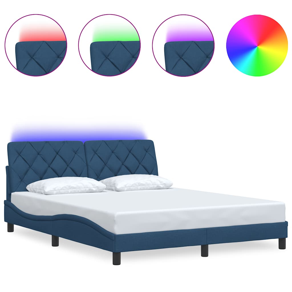 sengeramme med LED uden madras 160x200 cm stof blå