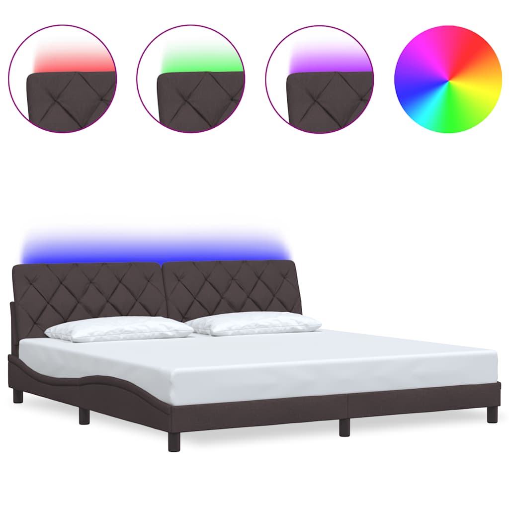 sengeramme med LED uden madras 200x200 cm stof mørkebrun