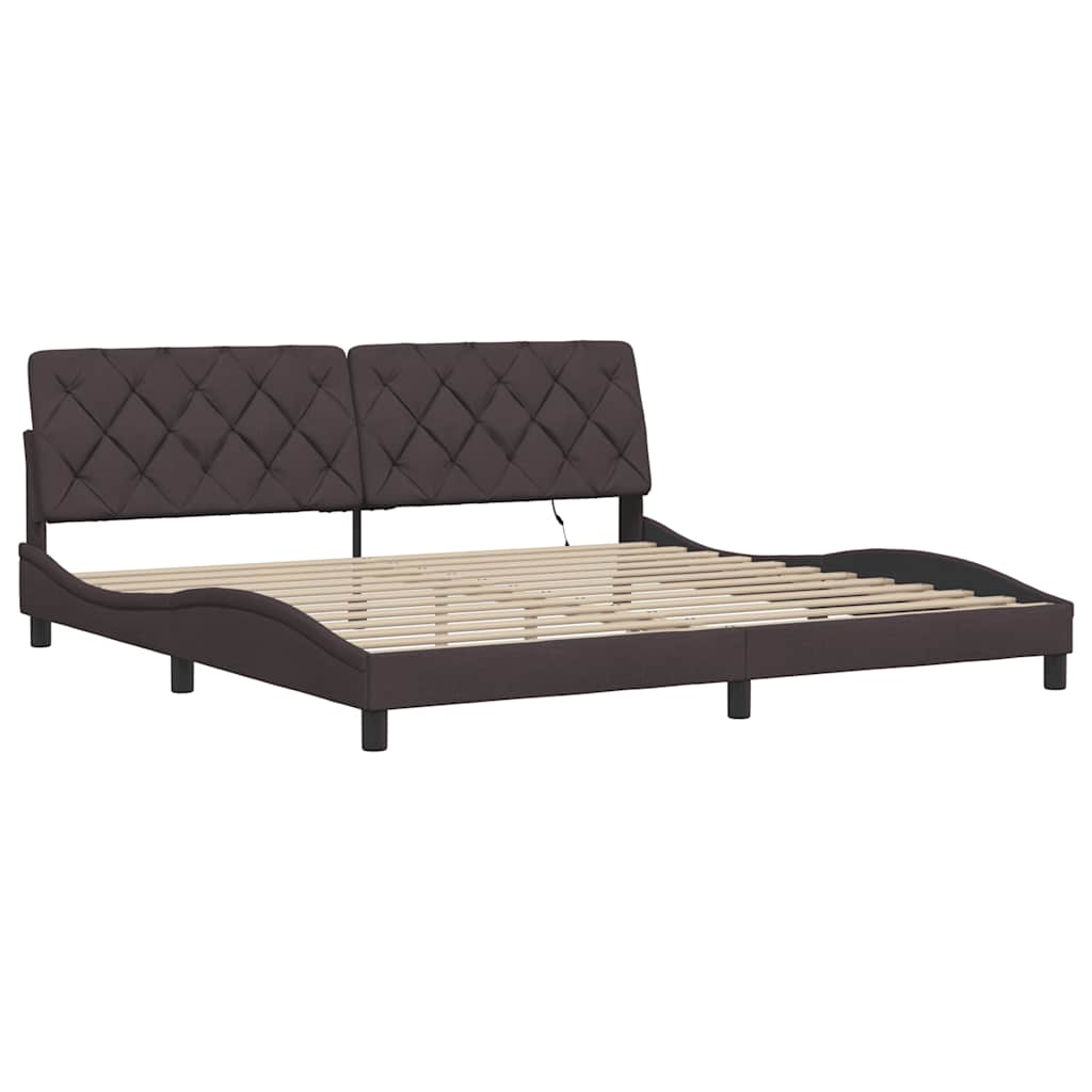 sengeramme med LED uden madras 200x200 cm stof mørkebrun