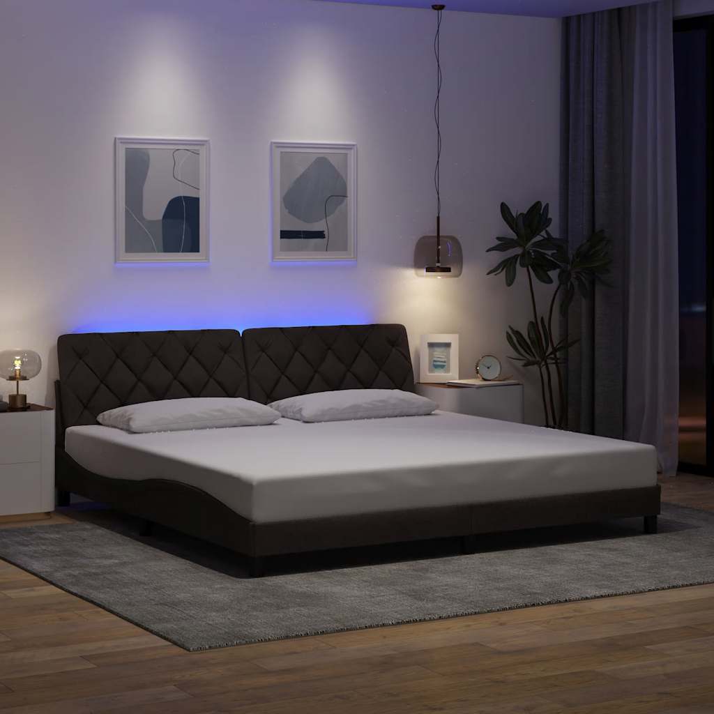 sengeramme med LED uden madras 200x200 cm stof mørkebrun