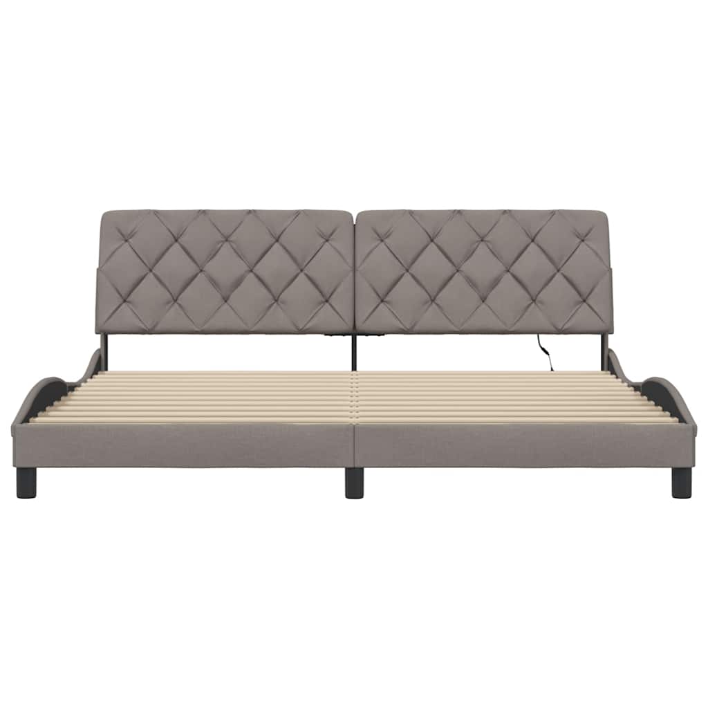 sengeramme med LED uden madras 200x200 cm stof gråbrun