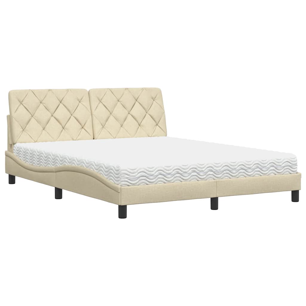 Seng med madras 160x200 cm stof cremefarvet