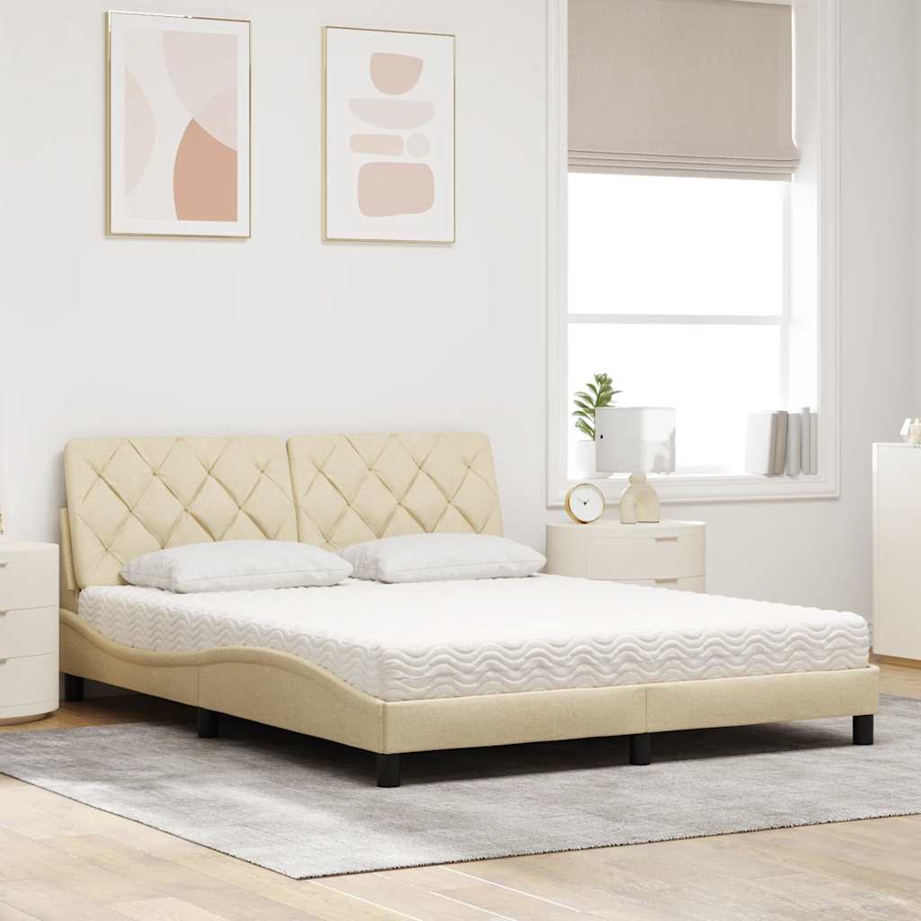 Seng med madras 160x200 cm stof cremefarvet