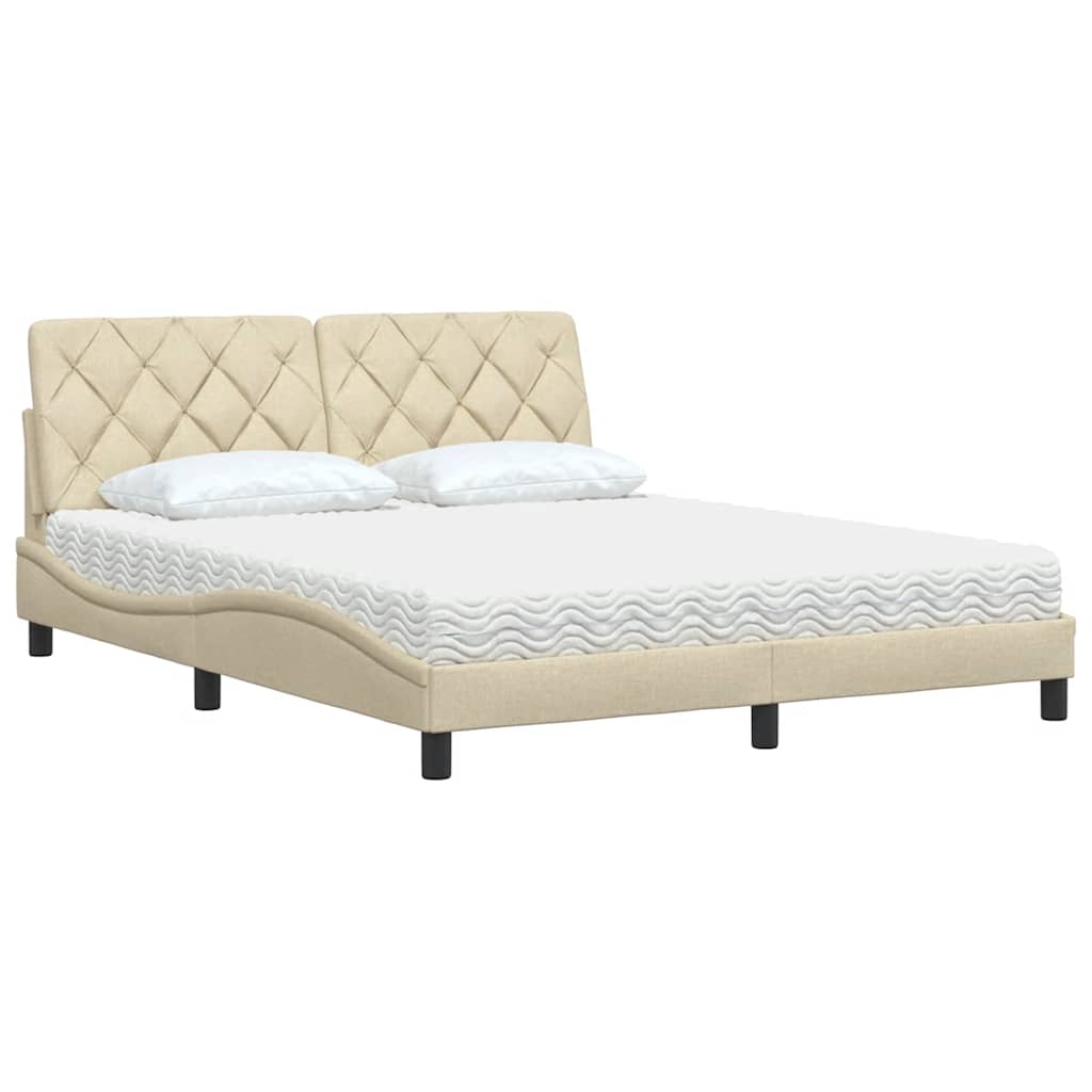 Seng med madras 160x200 cm stof cremefarvet