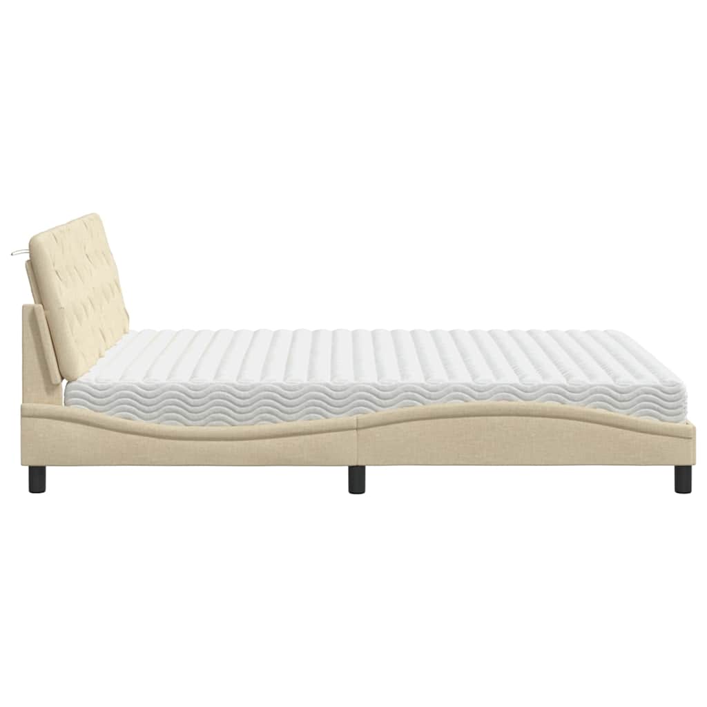 Seng med madras 160x200 cm stof cremefarvet