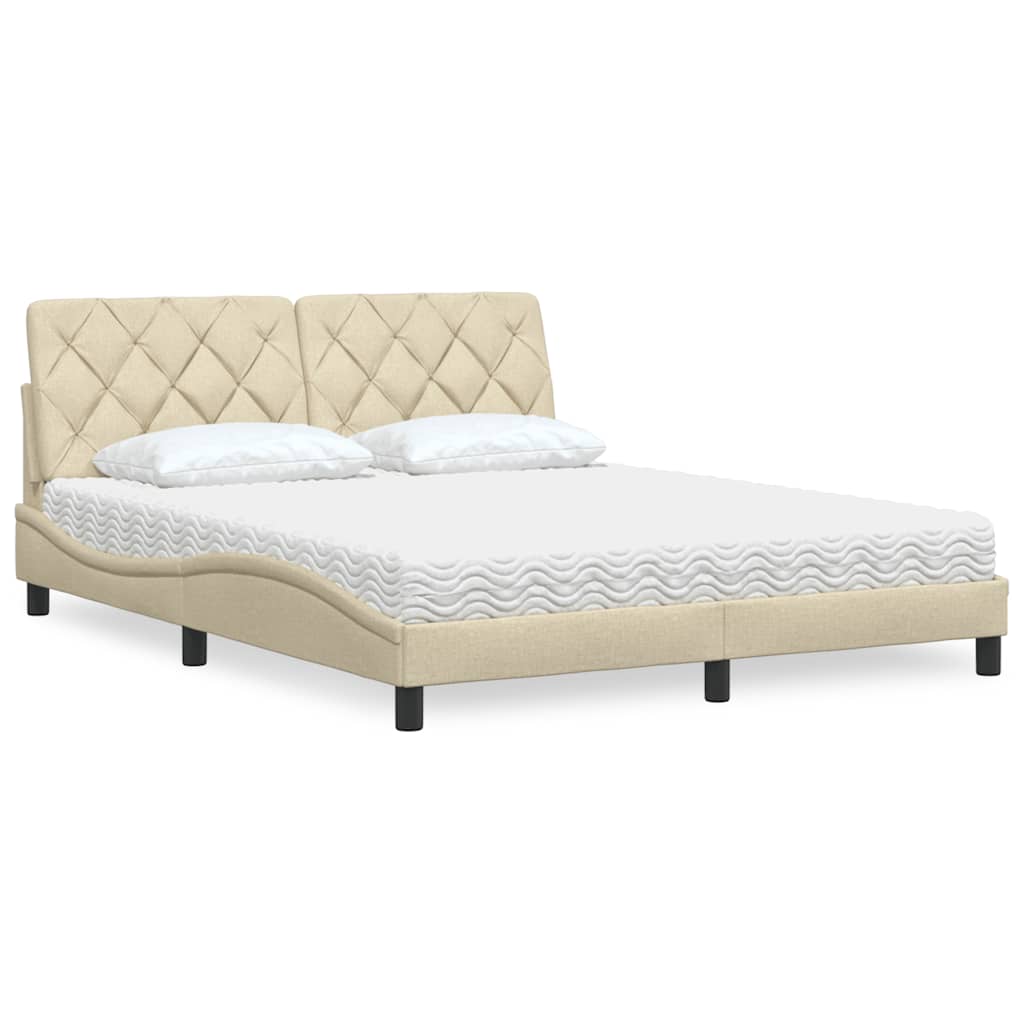 Seng med madras 160x200 cm stof cremefarvet