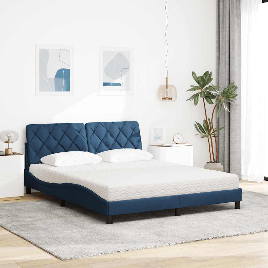 Seng med madras 160x200 cm stof blå