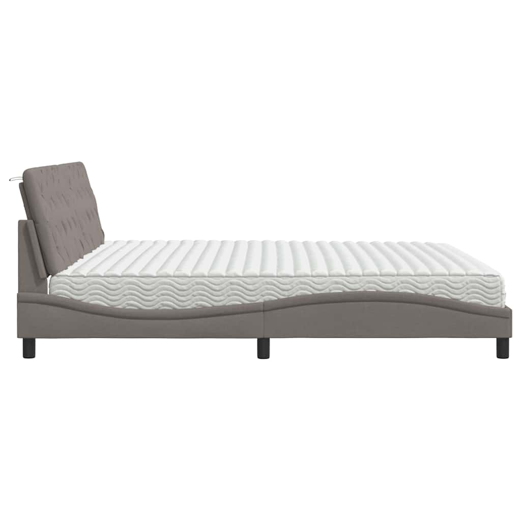 seng med madras 200x200 cm stof gråbrun