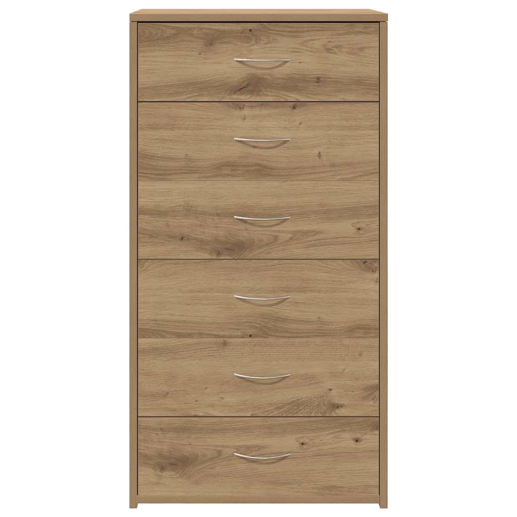 skænk med 6 skuffer 50x34x96 cm konstrueret træ artisan egetræ