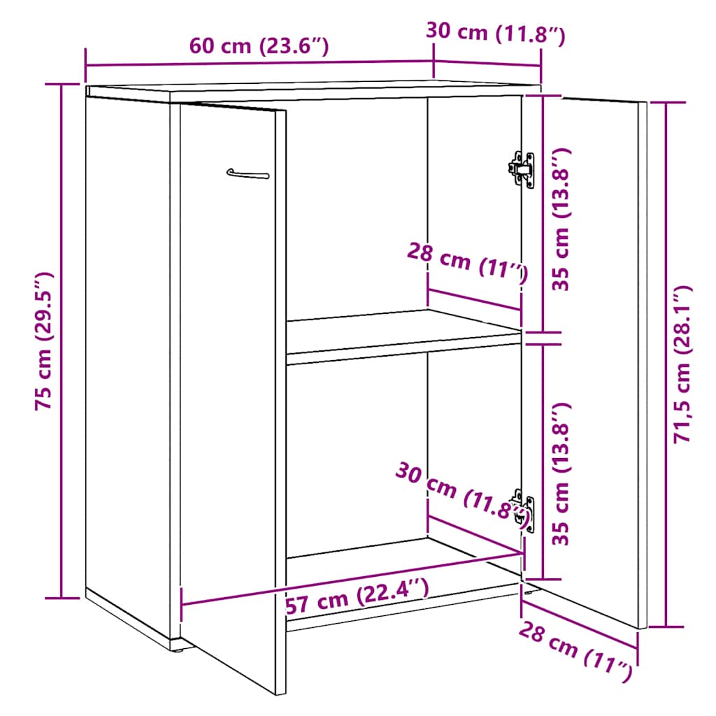 skænk 60x30x75 cm konstrueret træ antikt træ
