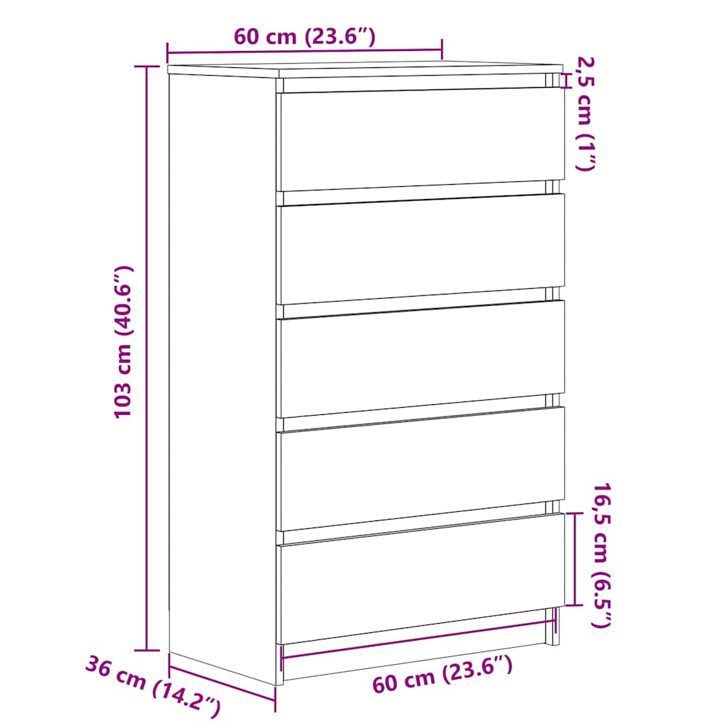 kommode 60x36x103 cm konstrueret træ antikt trælook