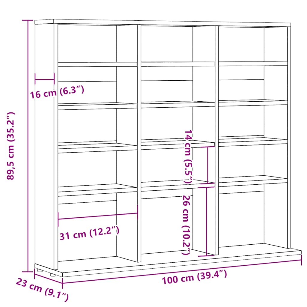 reol 100x23x89,5 cm konstrueret træ kunsteg