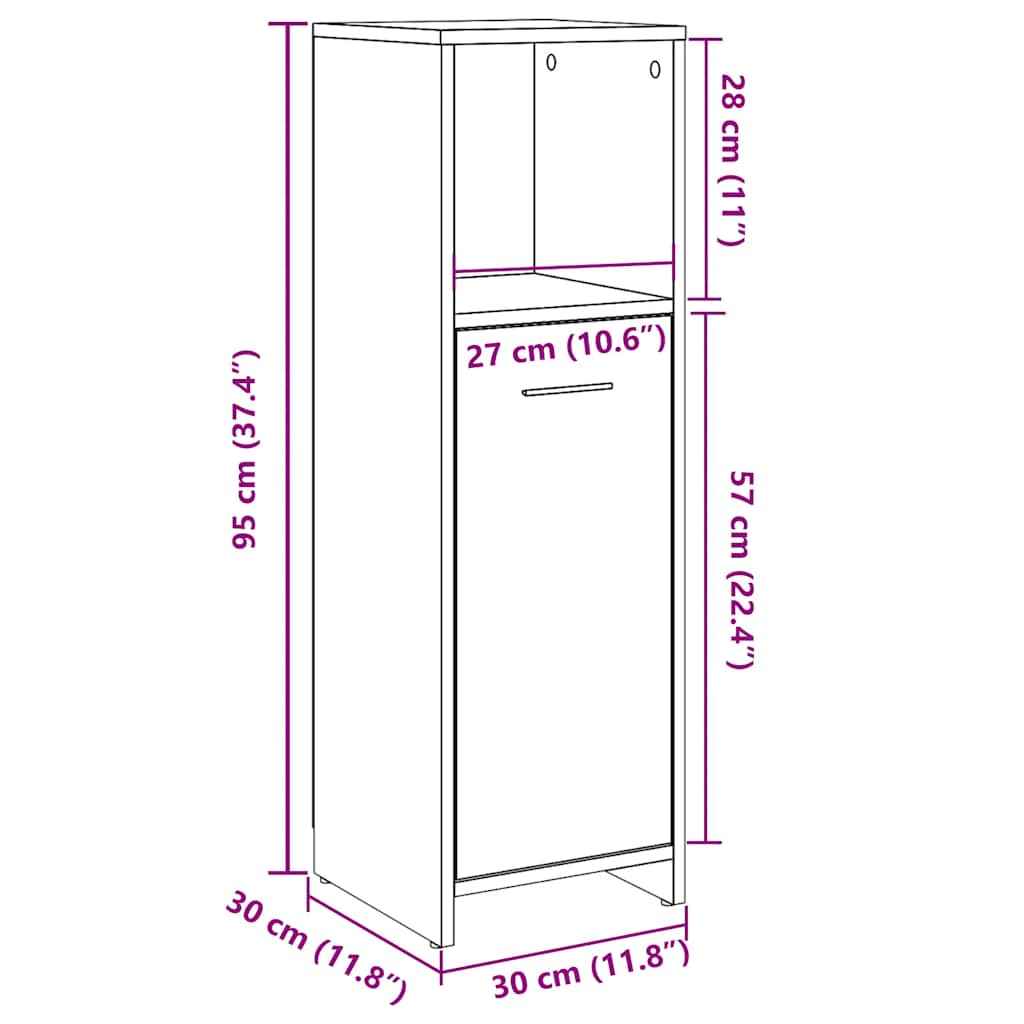 badeværelsesskab 30x30x95 cm konstrueret træ betongrå