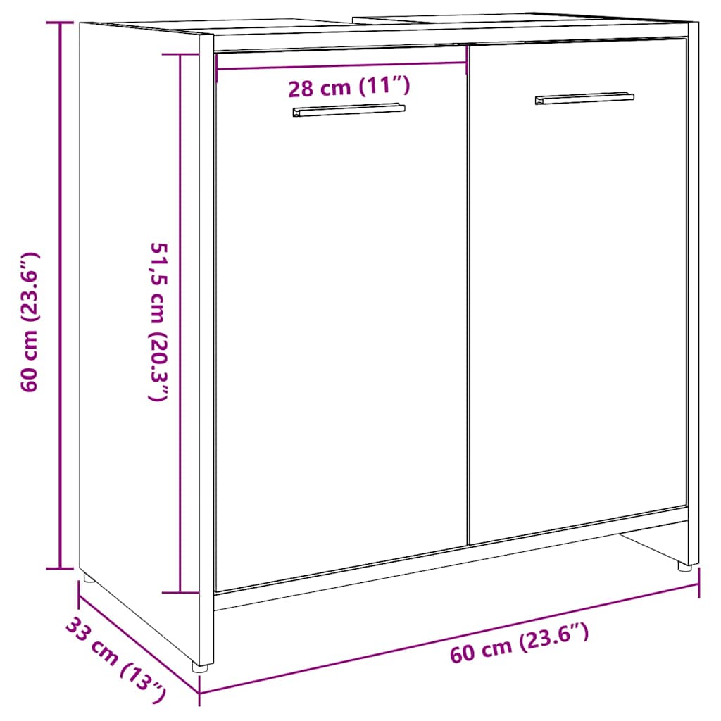 underskab til håndvask 60x30x60 cm konstrueret træ gammelt træ