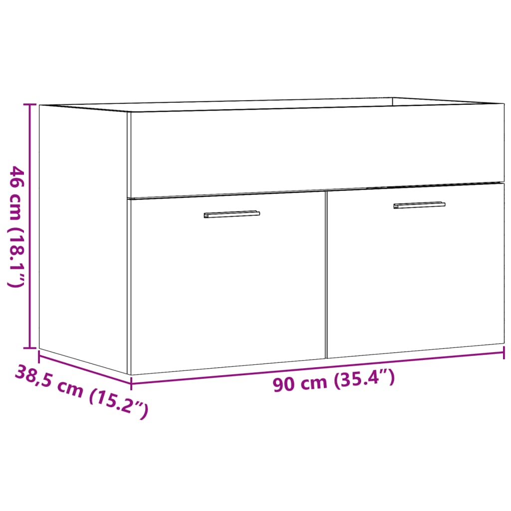 underskab til håndvask 90x38,5x46 cm konstrueret træ sonoma-eg