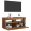tv-bord m. LED-lys 90x35x40 cm konstrueret træ antikt træ