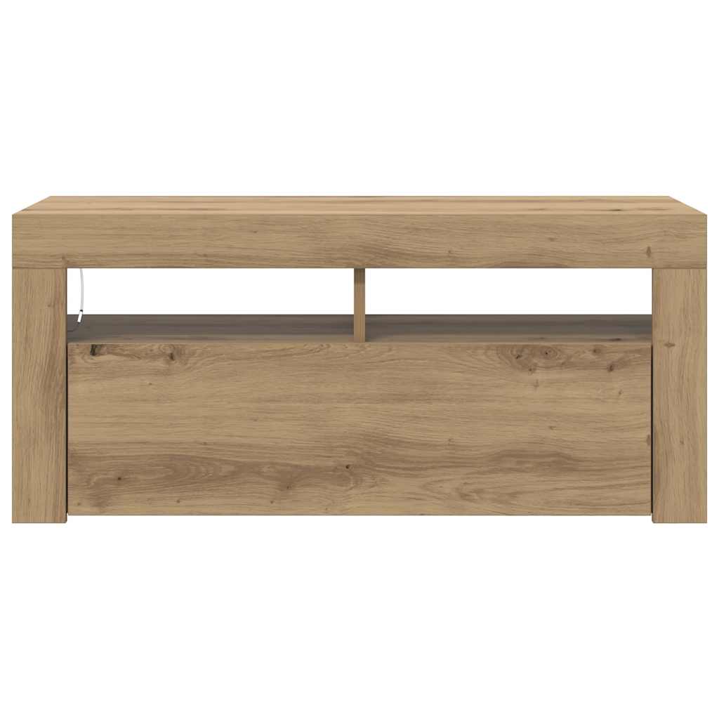 tv-bord med LED-lys 90x35x40 cm konstrueret træ kunsteg