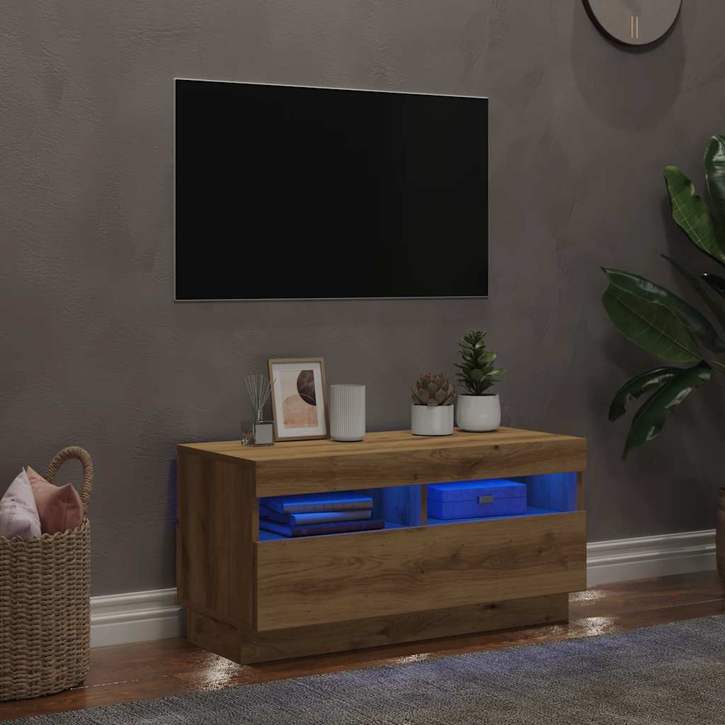 tv-bord med LED-lys 80x35x40 cm konstrueret træ kunsteg