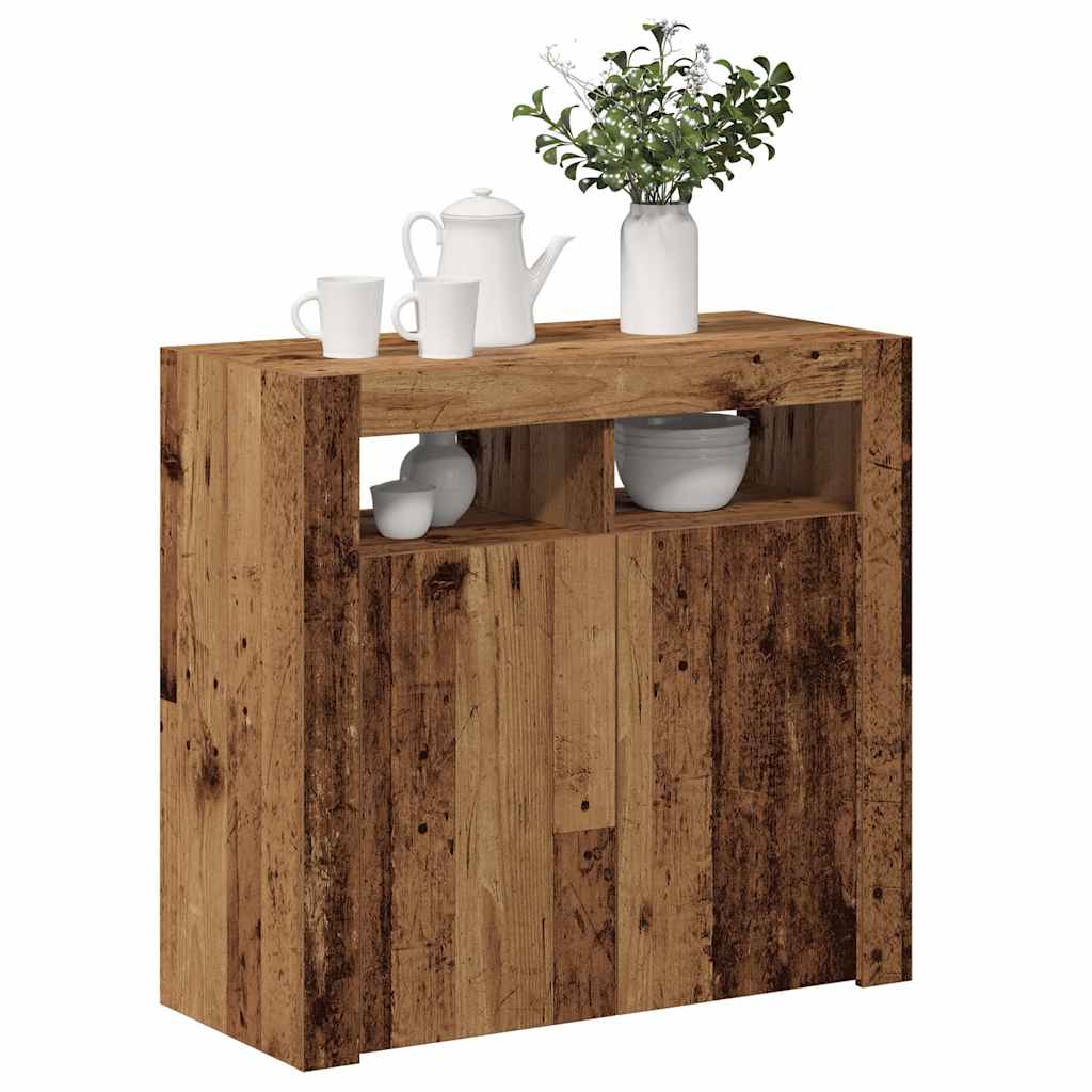 skænk med LED-lys 80x35x75 cm konstrueret træ antikt træ