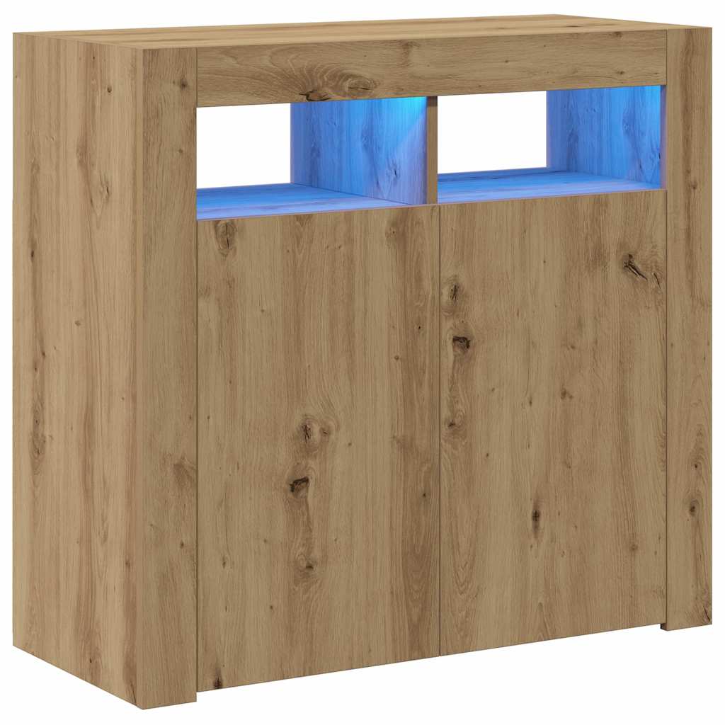 skænk med LED-lys 80x35x75 cm konstrueret træ kunsteg