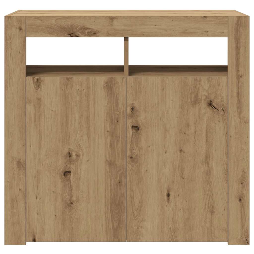 skænk med LED-lys 80x35x75 cm konstrueret træ kunsteg