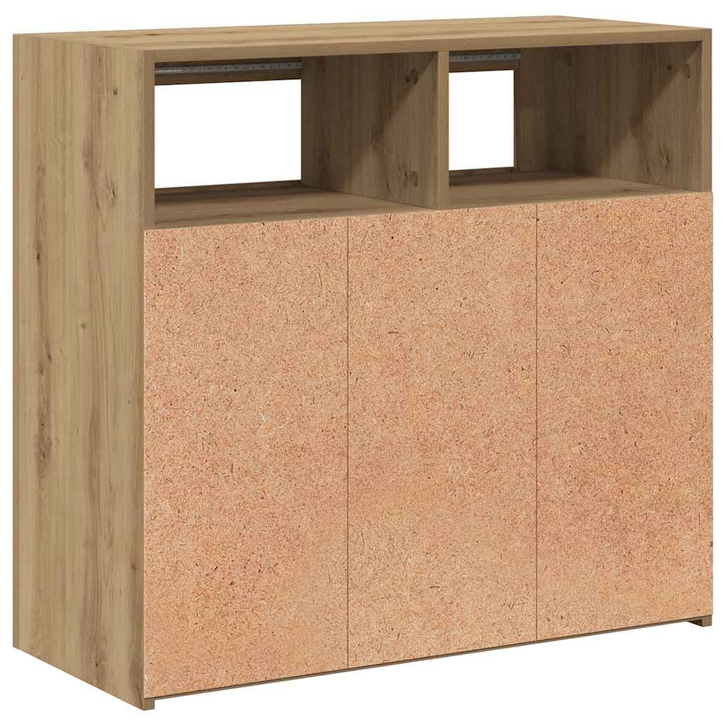 skænk med LED-lys 80x35x75 cm konstrueret træ kunsteg