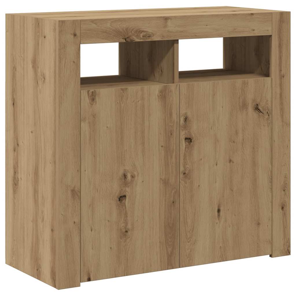 skænk med LED-lys 80x35x75 cm konstrueret træ kunsteg
