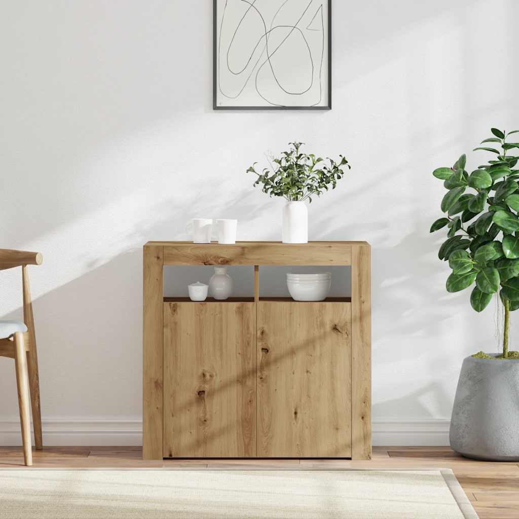 skænk med LED-lys 80x35x75 cm konstrueret træ kunsteg