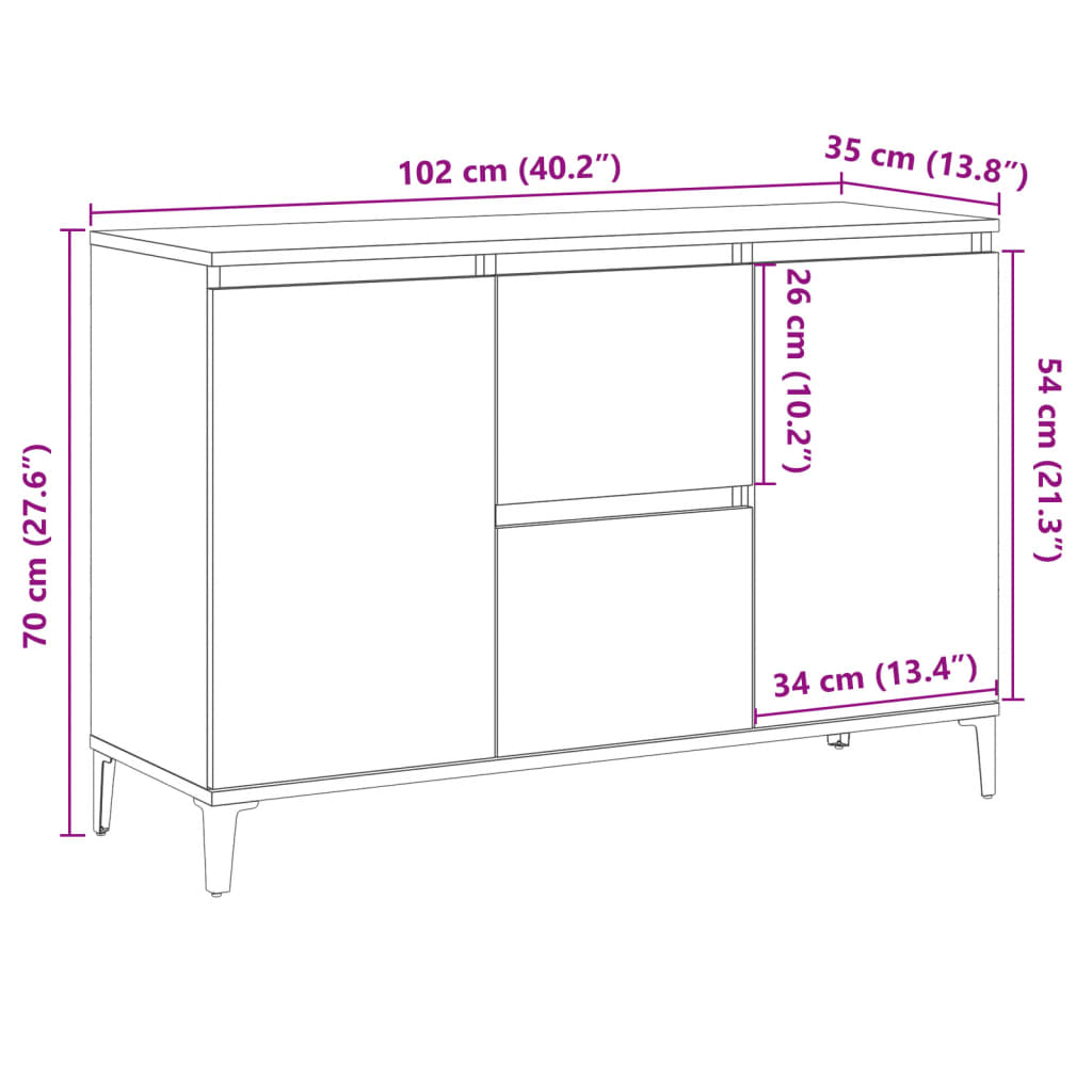 skænk 102x35x70 cm konstrueret træ antikt træ