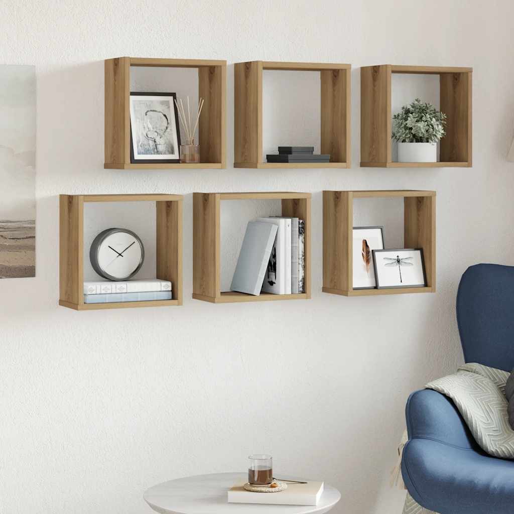 væghylder 6 stk. 30x15x30 cm kubeformet konstrueret træ kunsteg