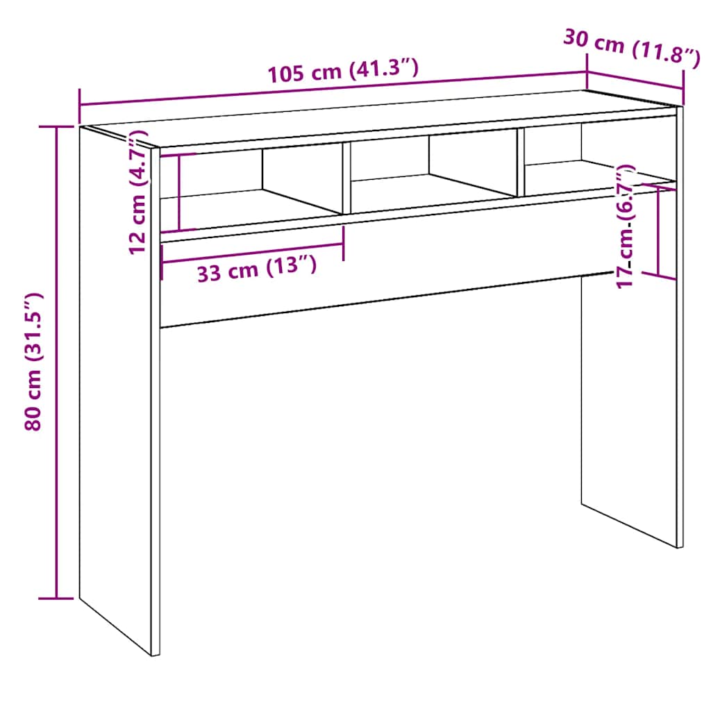 konsolbord 105x30x80 cm konstrueret træ kunsteg
