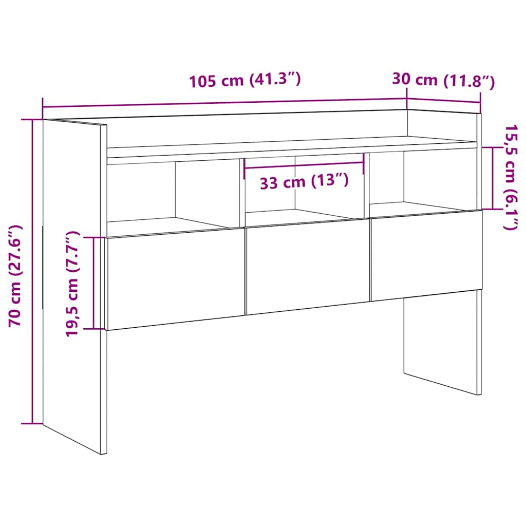 skænk 105x30x70 cm konstrueret træ antikt træ