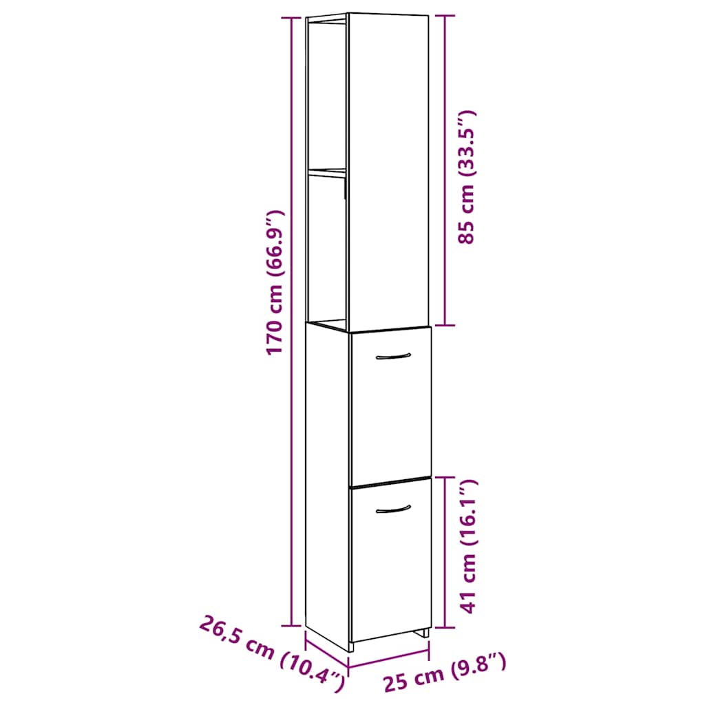 badeværelsesskab 25x25x170 cm konstrueret træ gammelt trælook