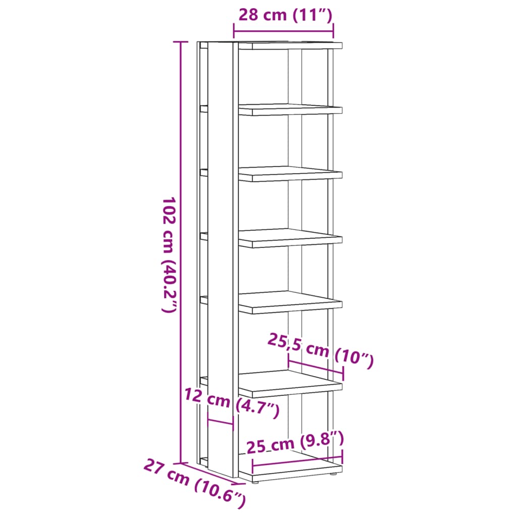 skoskabe 2 stk. 28x27x102 cm konstrueret træ gammelt træ-look