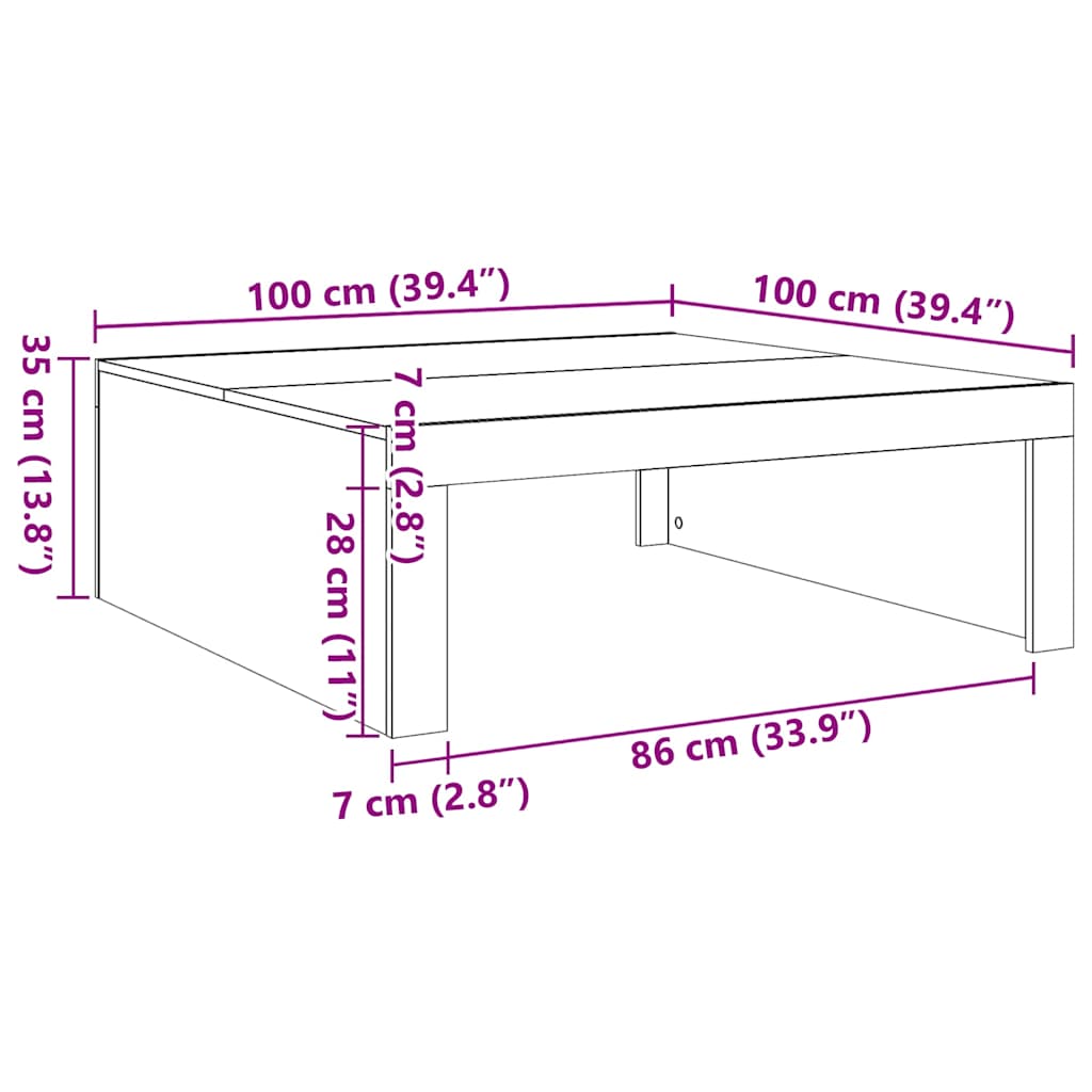 sofabord 100x100x35 cm konstrueret træ antikt eg