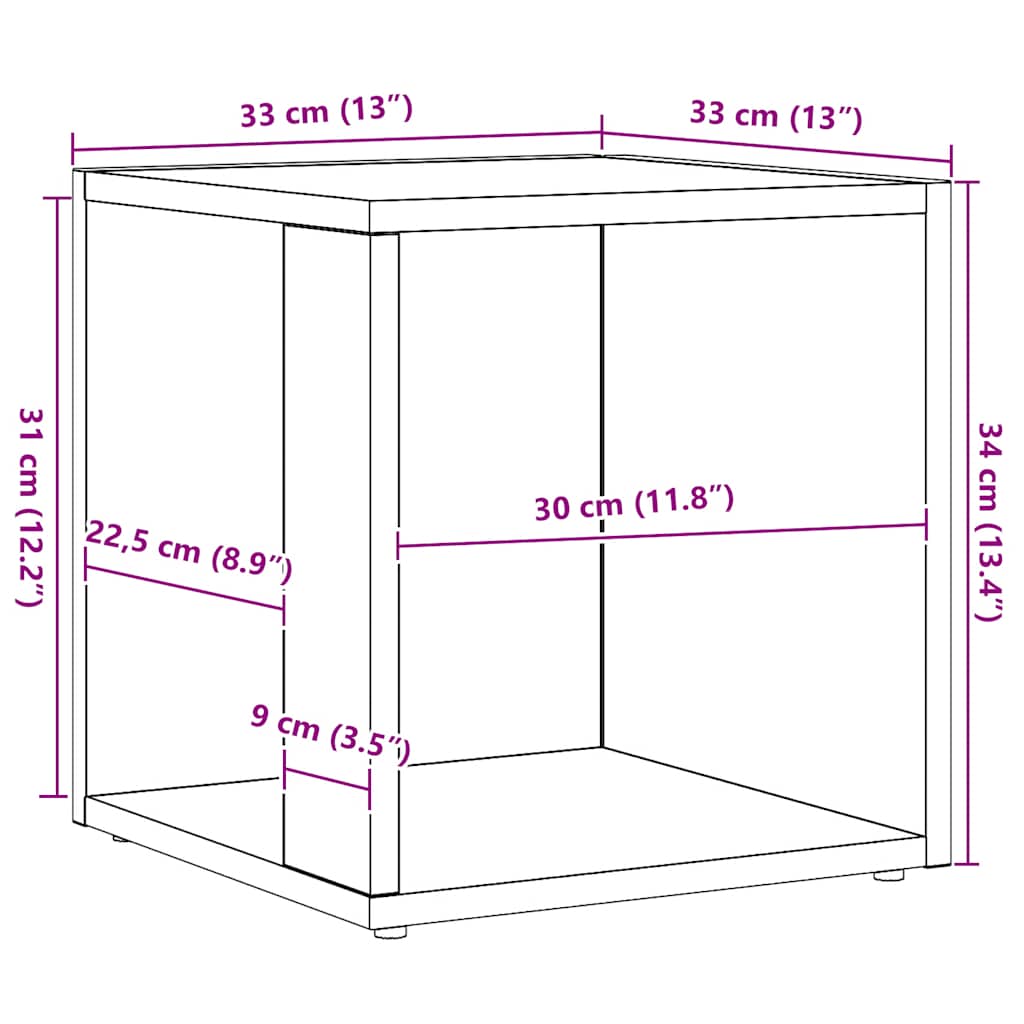 sidebord 33x33x34 cm konstrueret træ kunsteg