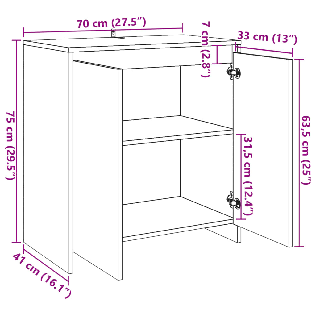 skænk 70x41x75 cm konstrueret træ antikt trælook
