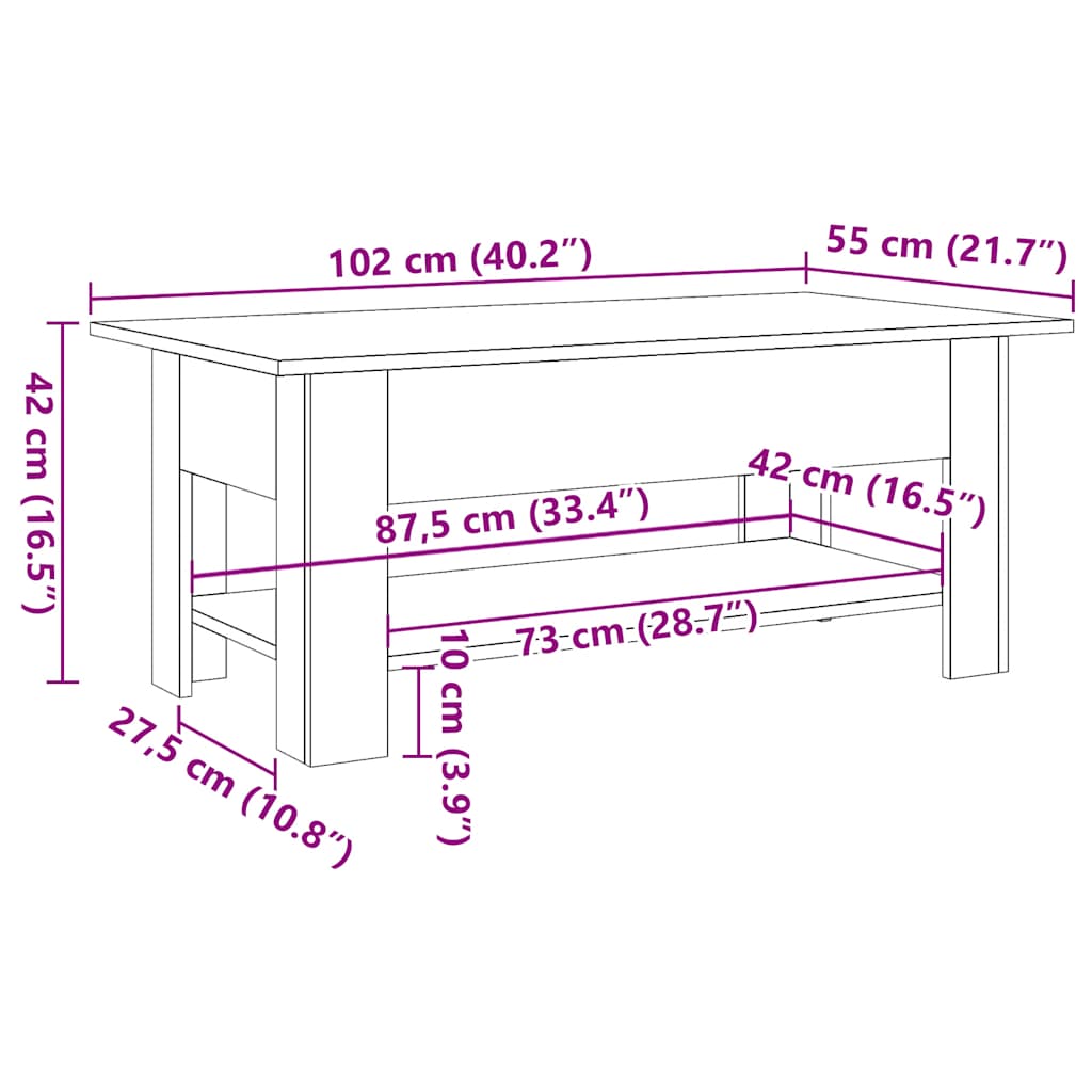 sofabord 102x55x42 cm konstrueret træ kunsteg