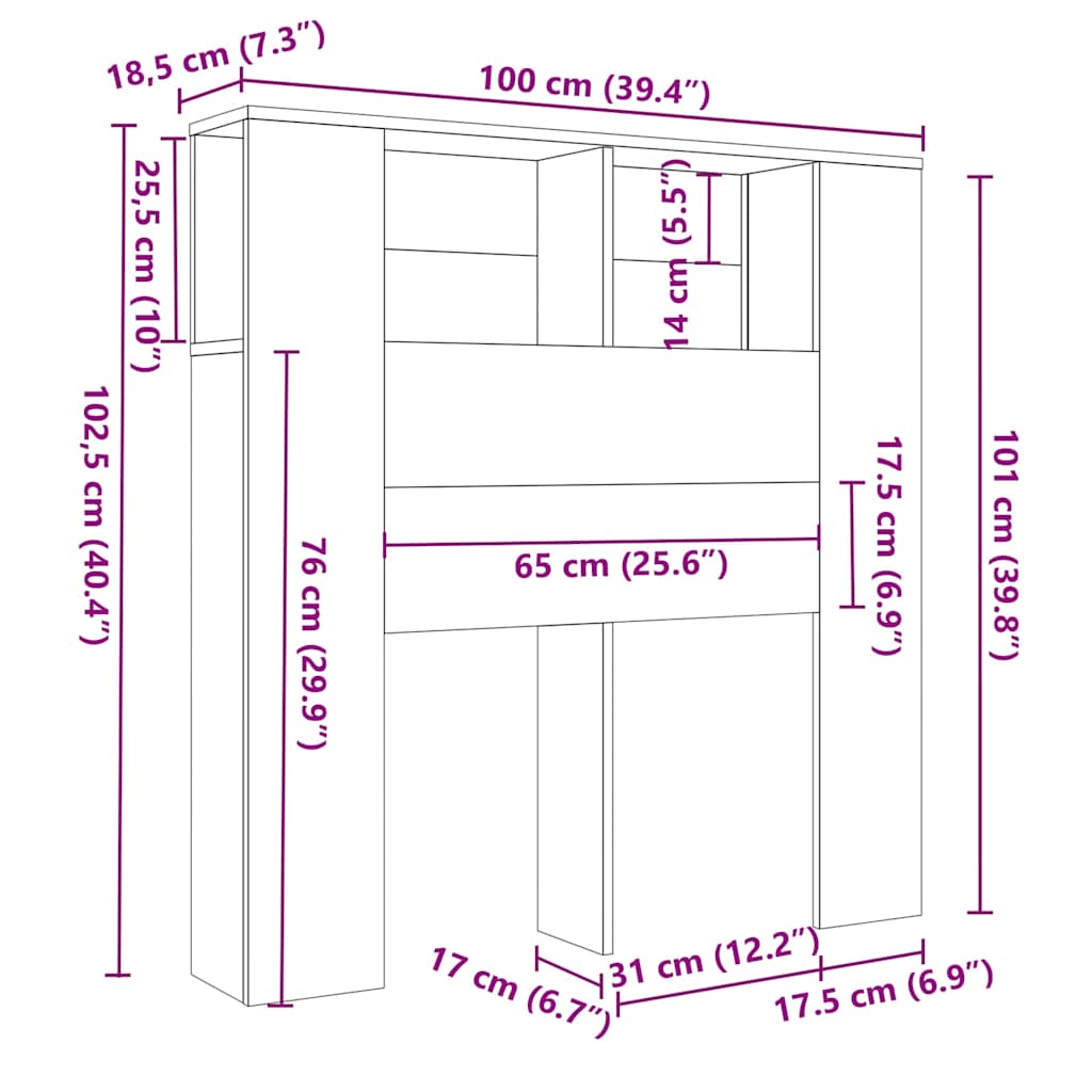 sengegavl 100x18,5x102,5 cm konstrueret træ antikt trælook