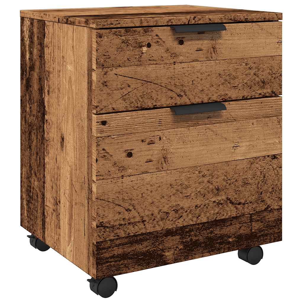 arkivskab med hjul 45x38x54 cm konstrueret træ gammelt trælook
