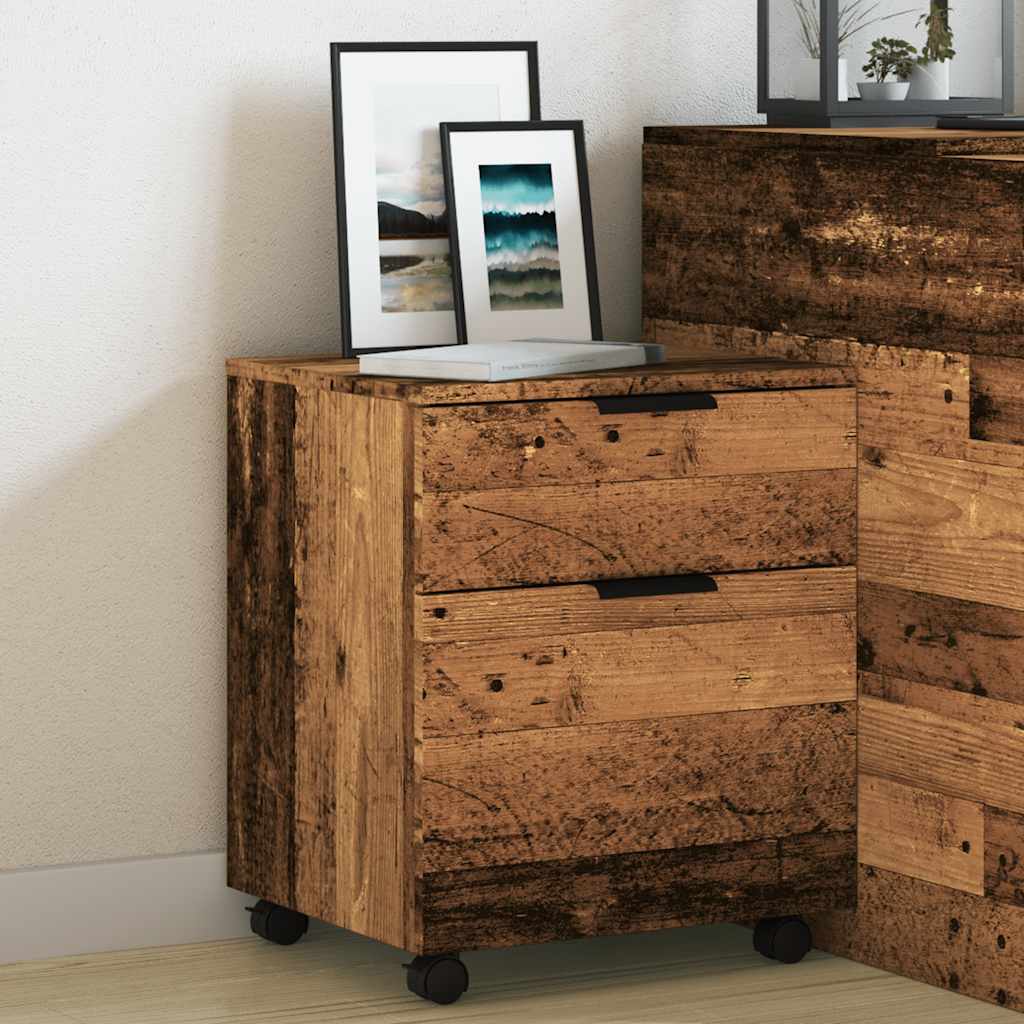 arkivskab med hjul 45x38x54 cm konstrueret træ gammelt trælook