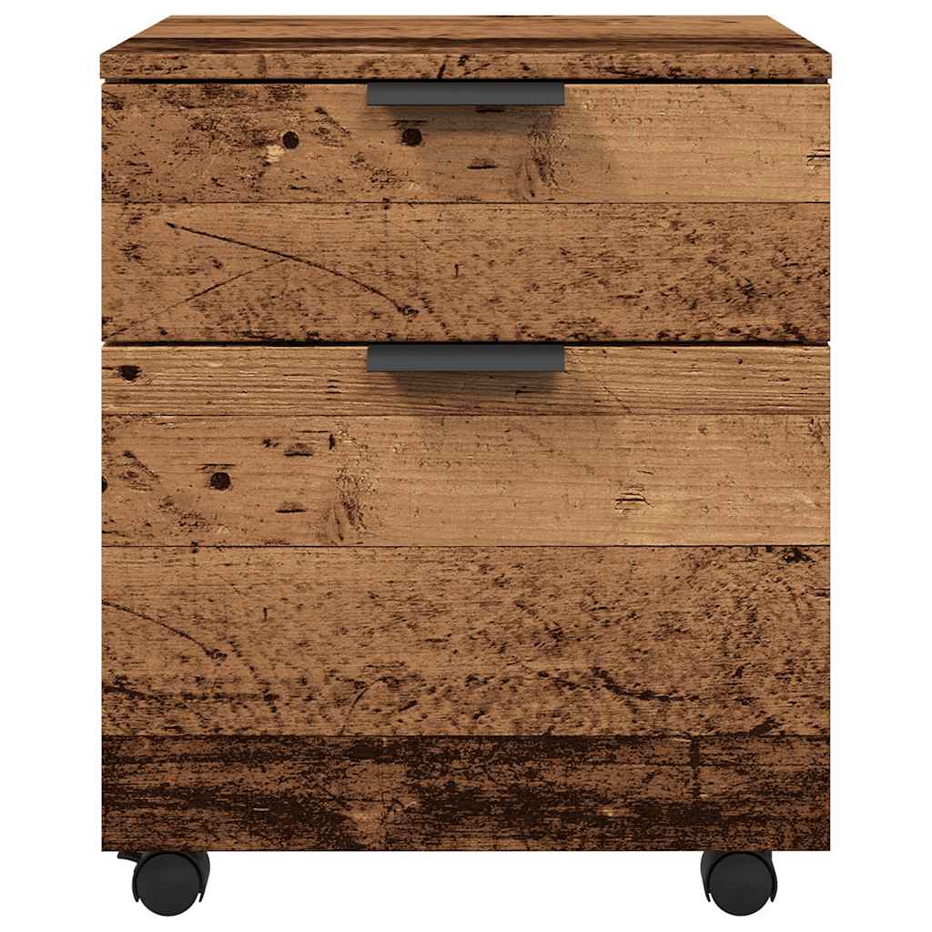 arkivskab med hjul 45x38x54 cm konstrueret træ gammelt trælook