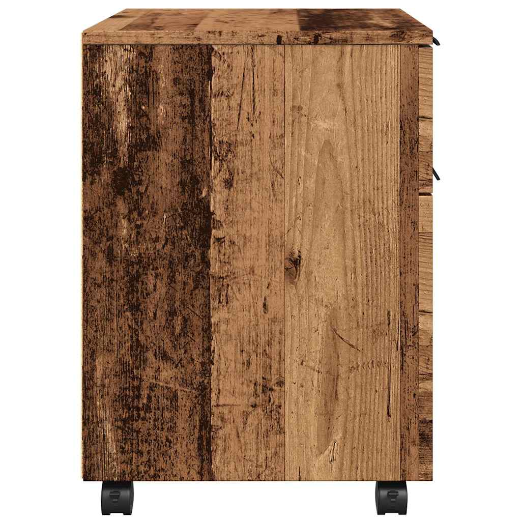 arkivskab med hjul 45x38x54 cm konstrueret træ gammelt trælook
