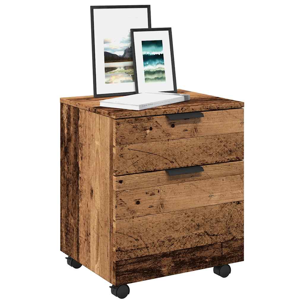 arkivskab med hjul 45x38x54 cm konstrueret træ gammelt trælook billede
