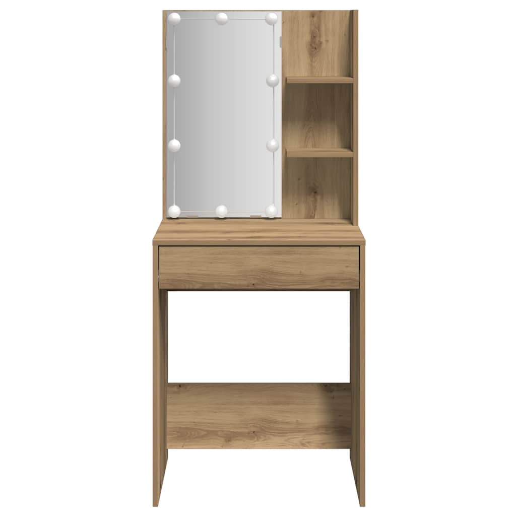 makeupbord med LED-lys 60x40x140 cm kunsteg