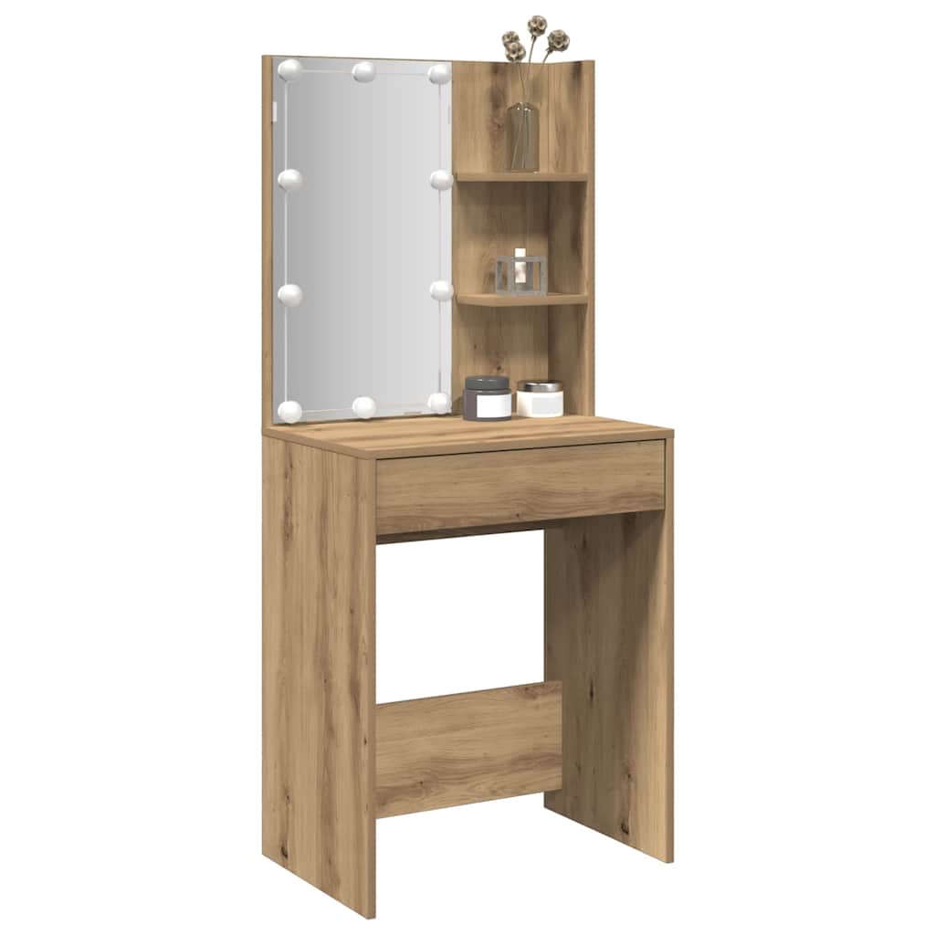 makeupbord med LED-lys 60x40x140 cm kunsteg
